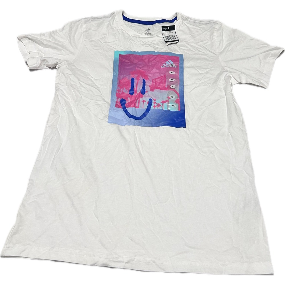 Adidas Graphic T-Shirt Boys XL 18/20 White NEW Smiley Face Palm Tree